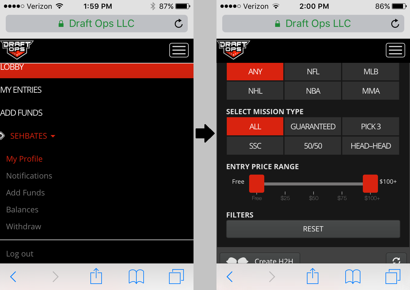 draft ops mobile site