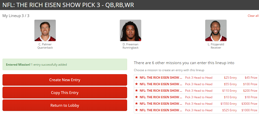 draftops pick 3 NFL contests